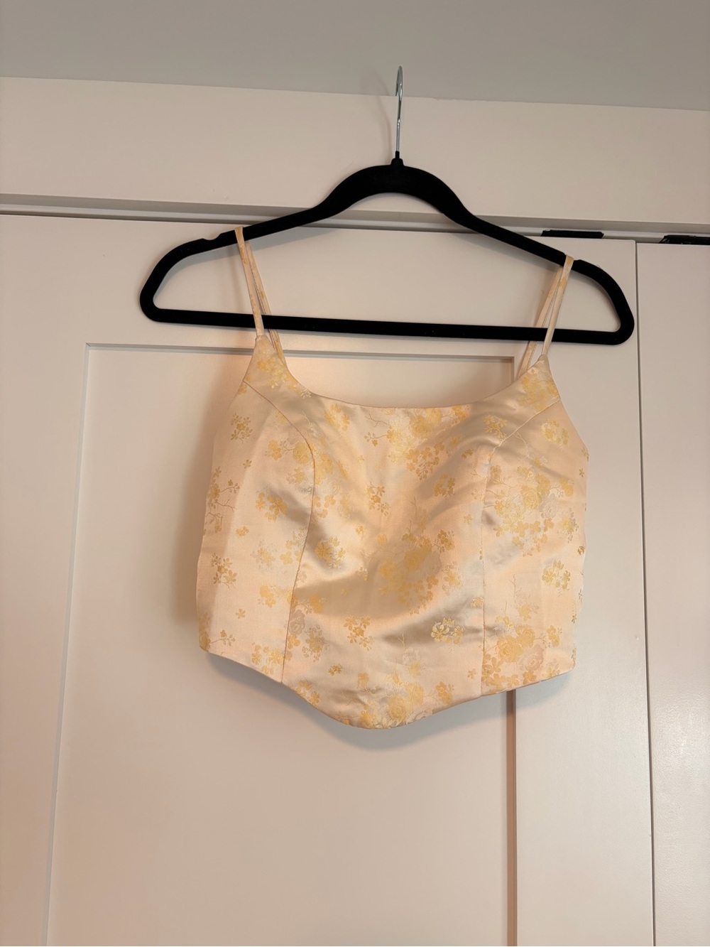 Rumored Cream and Gold Floral Satin Crop Cami
